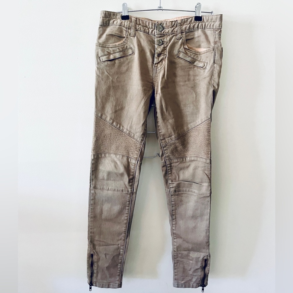 Free People Tan Moto Jeans